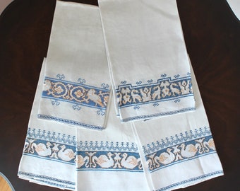 Lot of 5 Swedish Blue, Ivory and Yellow Embroidered Linen Tea Towels