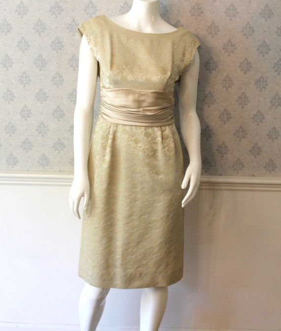 Vintage 1950s to 1960s Ivory Brocade and Satin Dre