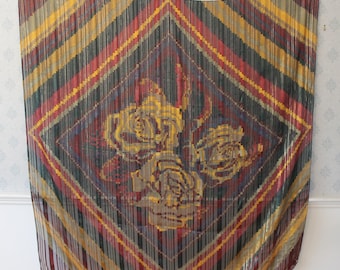 Vintage Large Salvatore Ferragamo Striped and Rose Floral Rich Autumn Colored Silk Scarf