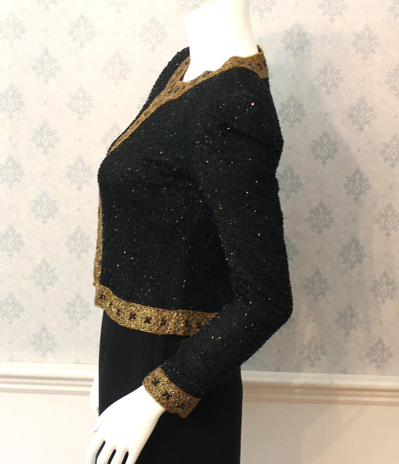 Vintage Stenay Black and Gold Beaded and Sequin Long Sleeve Women's Jacket image 8