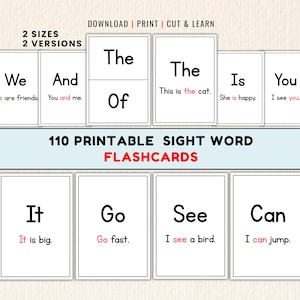 110 Sight Word Flashcards Printable Fry Words Kindergarten 1st Grade High Frequency Words PDF