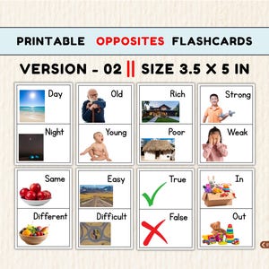 48 Opposites Flashcards, Printable Learning Cards for Preschool, Pre-K & Kindergarten PDF | 2 Sizes image 8