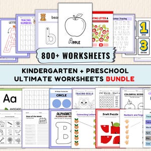 800 Preschool Worksheets Bundle Printable Kindergarten Activities Alphabet Math PDF