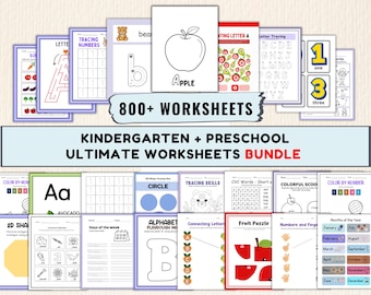 800 Vorschul Arbeitsblätter zum ausdrucken Kindergarten Aktivitäten Alphabet Mathe PDF