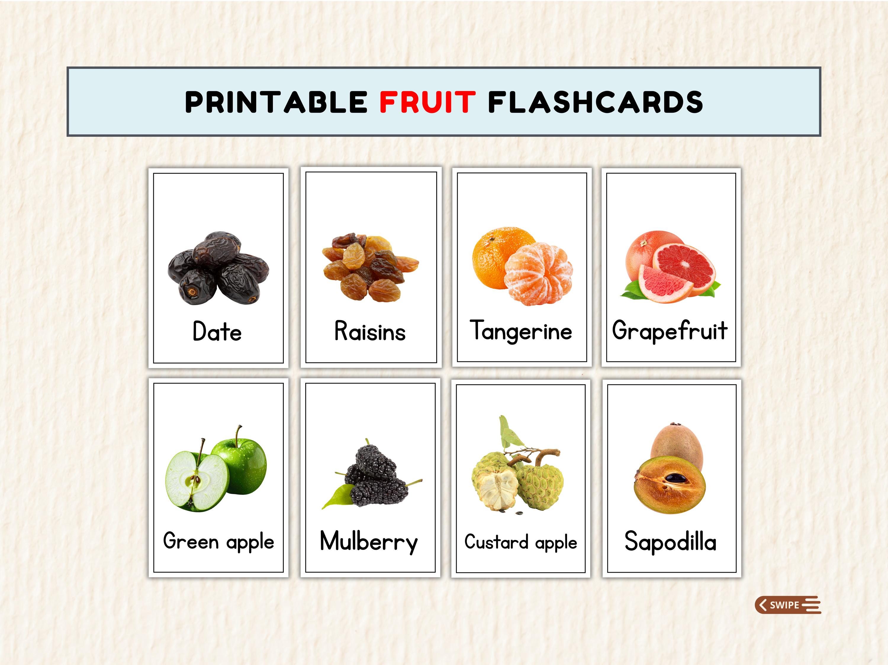 48 Printable Fruit Flashcards for Preschool & Kindergarten | Realistic ...