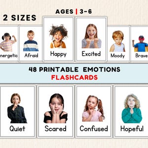 48 Emotionen Karteikarten für Kinder Karte zum Ausdrucken Karte für Vorschulkinder PDF
