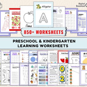Preschool Worksheets Bundle 850+ druckbare Lernaktivitäten für Kleinkinder & Kindergarten