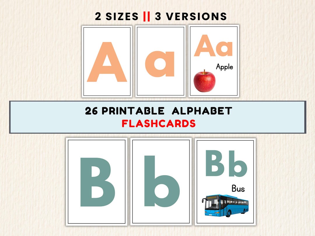 26 Alphabet Flashcards for Kids Printable PDF Uppercase Lowercase ABC ...