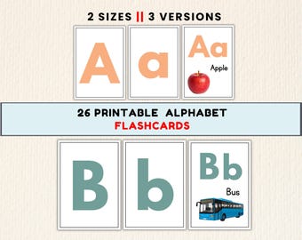 26 Alphabet Flashcards, Printable Uppercase & Lowercase ABC Cards for Preschool | 2 Size
