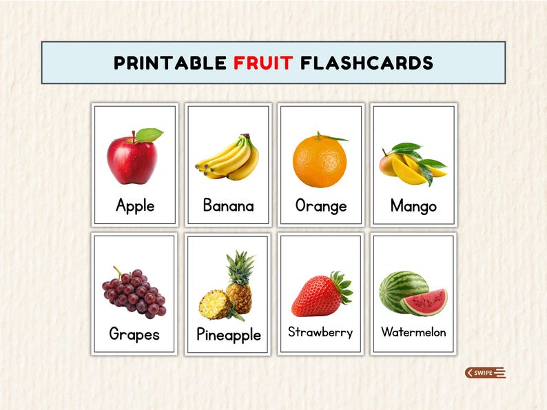 48 Printable Fruit Flashcards for Preschool & Kindergarten | Realistic ...