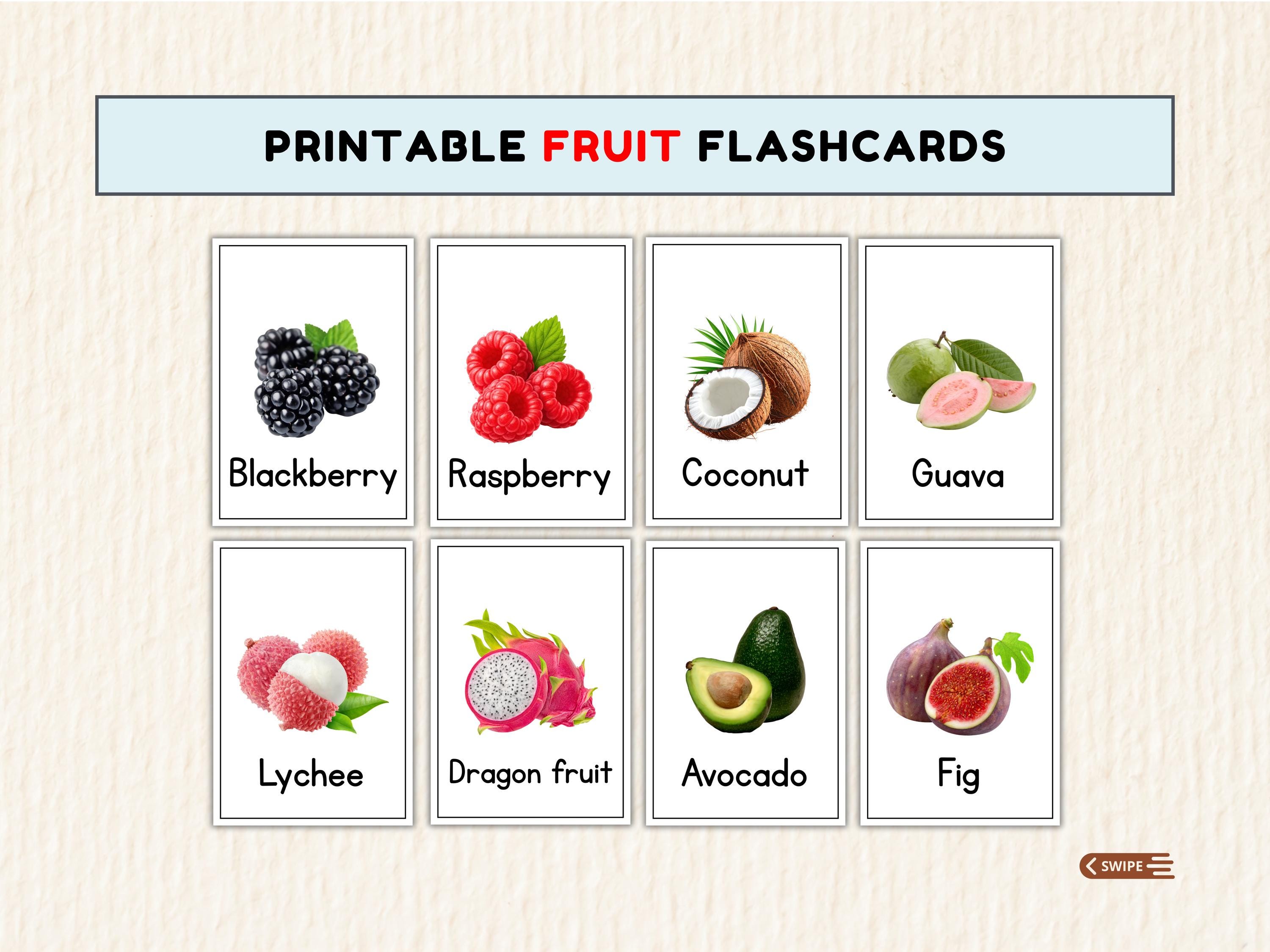 48 Printable Fruit Flashcards for Preschool & Kindergarten | Realistic ...