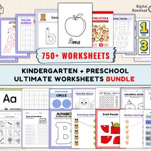 750+ Preschool Learning Worksheets Bundle | Printable Kindergarten Activities | Alphabet Numbers Math PDF