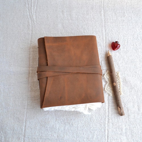 Rustic Brown Leather Journal with Handmade top Paper