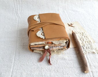 Rustic Journal with Ecoprints, Lace and Handmade Papers - One of a Kind Visual Artist Book