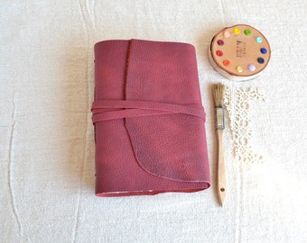 Red Leather Journal with Watercolor Paper