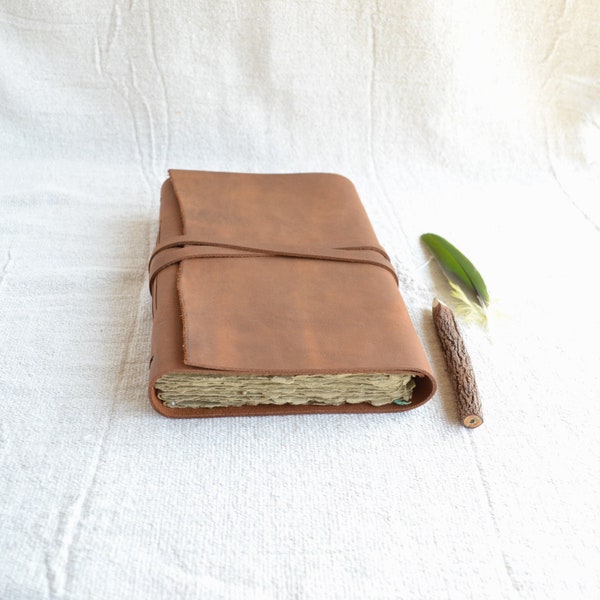 Rustic Brown Leather Journal with Rough Brown Handmade Paper