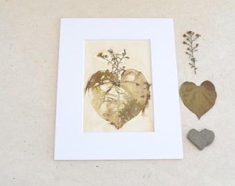 Botanical Print - Sacred Heart - Matted Ecoprint on Paper
