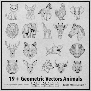 Geometric Animals SVG DXF Cut Files, Wall Sticker Templates for CNC Cutting & Silhouette | Instant Download