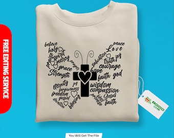 Jesus Christian Butterfly SVG, Butterfly SVG, Word Collage svg, Bible Verse svg, Religious SVG, Christian svg, Jesus svg, Cricut Cut Files