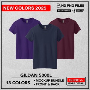 Gildan Mockup 5000L PNG, Mockup de camiseta Gildan 5000L de alta qualidade, Modelo de design G5000L, personalizável e fácil de usar