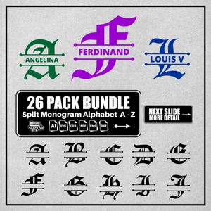 Split Monogram Alphabet SVG, DXF, PNG, Split Monogram Frame Alphabet, Cut File for Cricut, Silhouette, 26 Individual Svg Png Dxf Cut Files