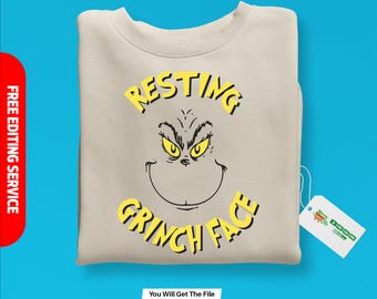 Retro Resting Grinch Face SVG, Grinch PNG DXF Sublimation design, Layered Grinch svg, Christmas svg, Grinch Christmas