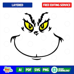 Grinch Face Svg | Grinch SVG | Grinch Face Silhouette | Christmas Grinch Face