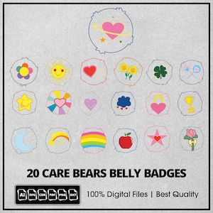 Care Bears Belly Badges Digital Files SVG, Silhouette Cameo Designs for Birthday, Funshine & Super Love Vector