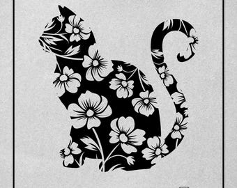 Floral Cat SVG, Cat SVG, Floral Animal SVG, Floral Kitten svg, Cat Mama svg, Cat Lover svg, Mandala svg, Flourish svg, Arquivo de Corte Cricut