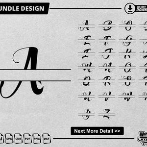 Split Monogram Alphabet SVG, DXF, PNG, Split Monogram Frame Alphabet, Cut File for Cricut, Silhouette, 26 Individual Svg Png Dxf Cut Files