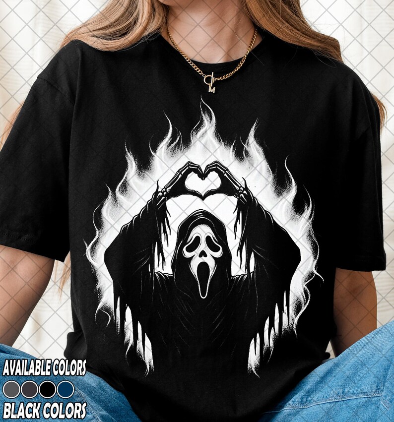 Retro 90's Comfort Colors Funny Ghostface Heart Hands Valentine T-Shirt, Ironic Slasher Love Shirt, Gift For Women and Man Unisex T-Shirt image 3