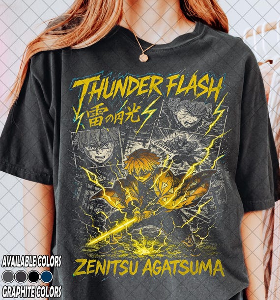 Retro 90's Comfort Colors Zenitsu Agatsuma Thunder Flash Vintage T-Shirt, Demon Slayer T-Shirt, Gift For Women and Man Unisex T-Shirt