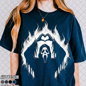 Retro 90's Comfort Colors Funny Ghostface Heart Hands Valentine T-Shirt, Ironic Slasher Love Shirt, Gift For Women and Man Unisex T-Shirt image 4