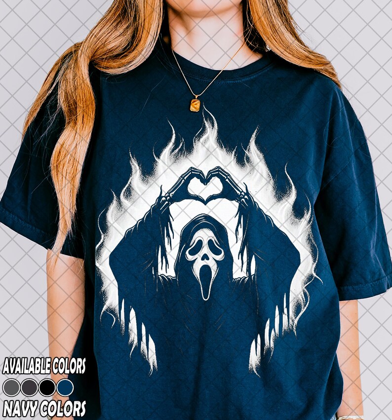 Retro 90's Comfort Colors Funny Ghostface Heart Hands Valentine T-Shirt, Ironic Slasher Love Shirt, Gift For Women and Man Unisex T-Shirt image 4