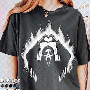 Retro 90's Comfort Colors Funny Ghostface Heart Hands Valentine T-Shirt, Ironic Slasher Love Shirt, Gift For Women and Man Unisex T-Shirt image 1