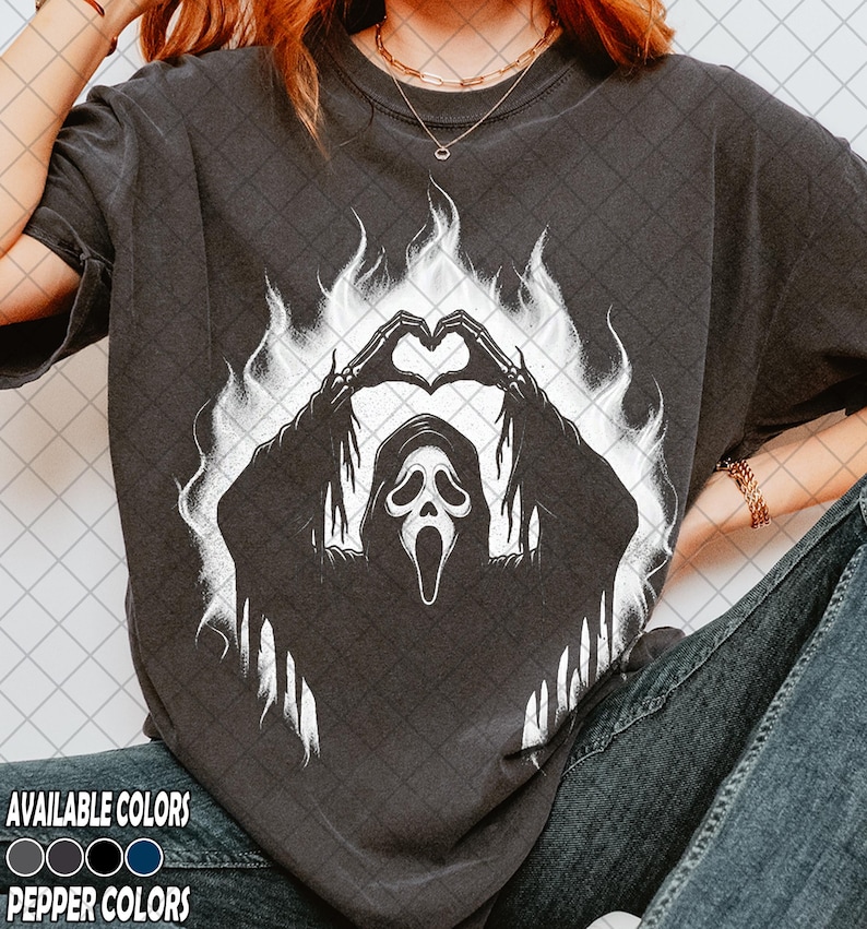 Retro 90's Comfort Colors Funny Ghostface Heart Hands Valentine T-Shirt, Ironic Slasher Love Shirt, Gift For Women and Man Unisex T-Shirt image 2