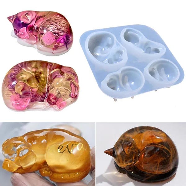 3D Sovande Katt Hund Hartsform Husdjursminnesmärke Form för att bevara hår och aska DIY Djurstaty Epoxi Hantverksmaterial