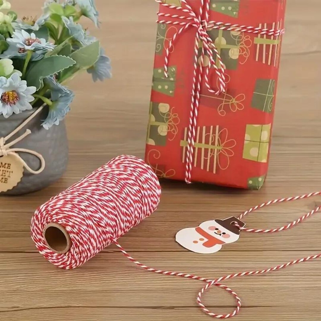 1 Roll Cotton Twine 2mm X 100m – Red & White String for Christmas Gift ...