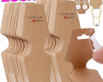 200 cartes de présentation de bijoux en papier kraft - Étiquettes pliables pour collier, bracelet et serre-tête pour emballage fait main