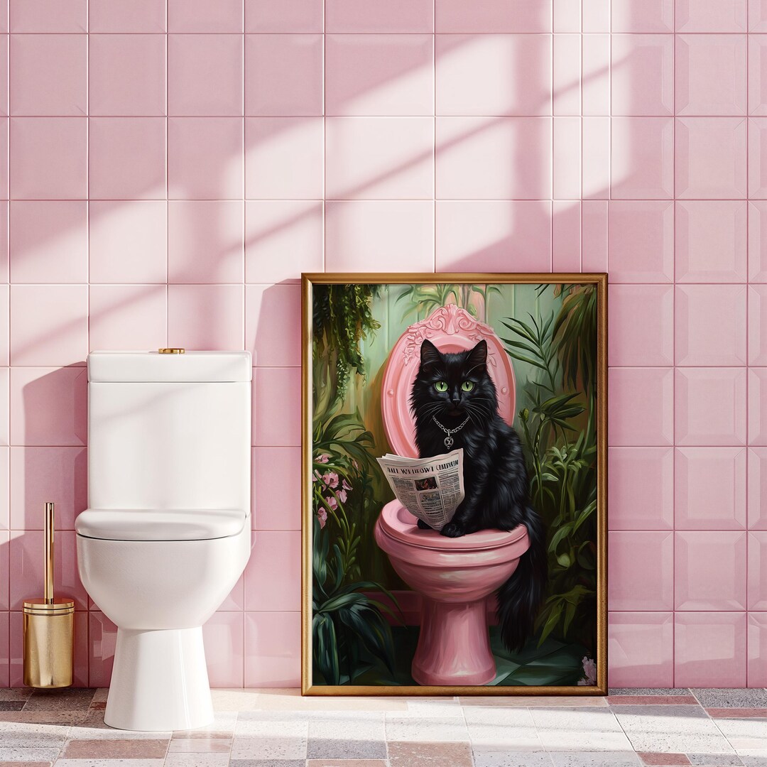 Funny Black Cat Wall Art, Quirky Bathroom Decor, Cat on Toilet Print ...