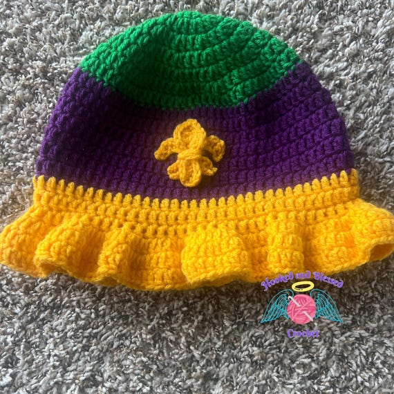 Mardi Gras Crochet Ruffle Hat – Festive Handmade Purple 