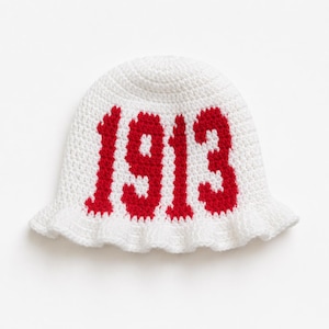 Delta Sigma Theta Red Beanie design with logo, rhinestones and pearls‎ Delta Sigma Theta ΔΣΘ Red Hat with White & Red Multi String  main image 3