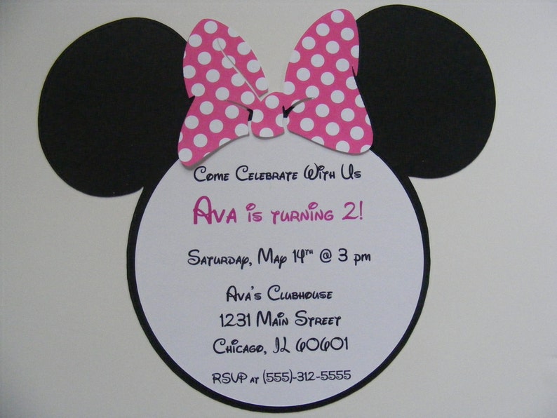 Handmade Minnie Mouse Invitations With Pink Polka Dot Bow Etsy