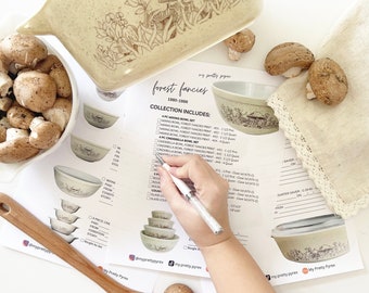 Forest Fancies - Lista de verificación de coleccionistas de Pyrex de "My Pretty Pyrex" - Descarga instantánea