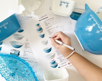 Snowflake Blue Garland - Pyrex Collectors Checklist by "My Pretty Pyrex" - Instant Download