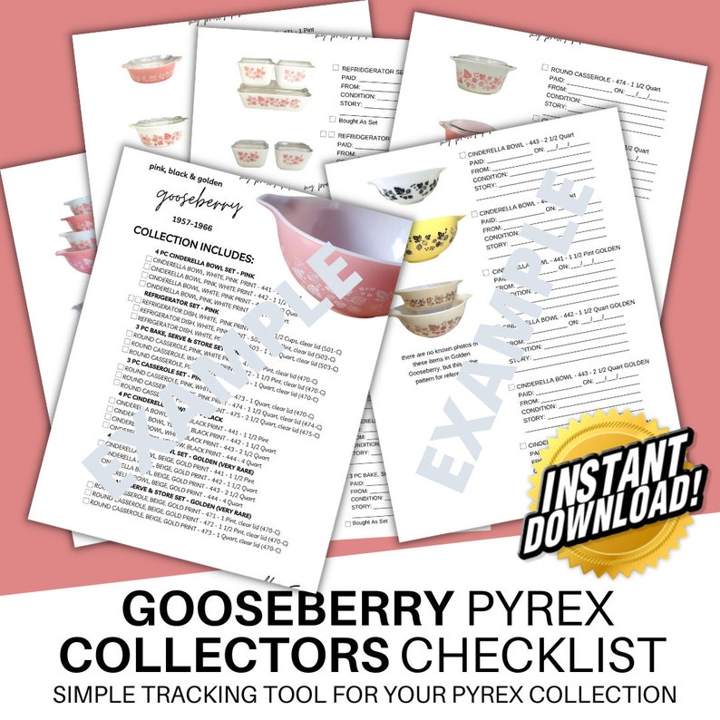 Gooseberry Pyrex Collectors Checklist by My Pretty Pyrex Instant Download image 2