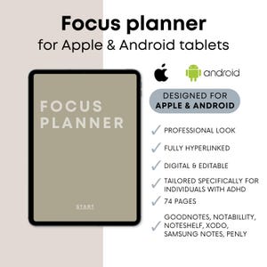 Focus Planner for Ipad & Android | Undated Digital Planner | ADHD Planner | GoodNotes Planner | Adult Planner | Daily Weekly Monthly Journal