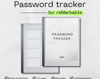 Password Tracker for reMarkable | Password Organizer | eInk Password Manager | Alphabeticalized and Fully Hyperlinked | reMarkable Templates