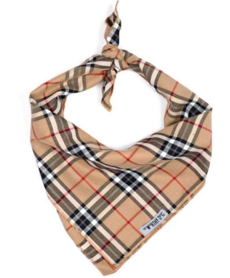 Tan Plaid Bandana, Dog Bandana, Pet Bandana, Tie Dog Bandana, Brown Dog Bandana image 1