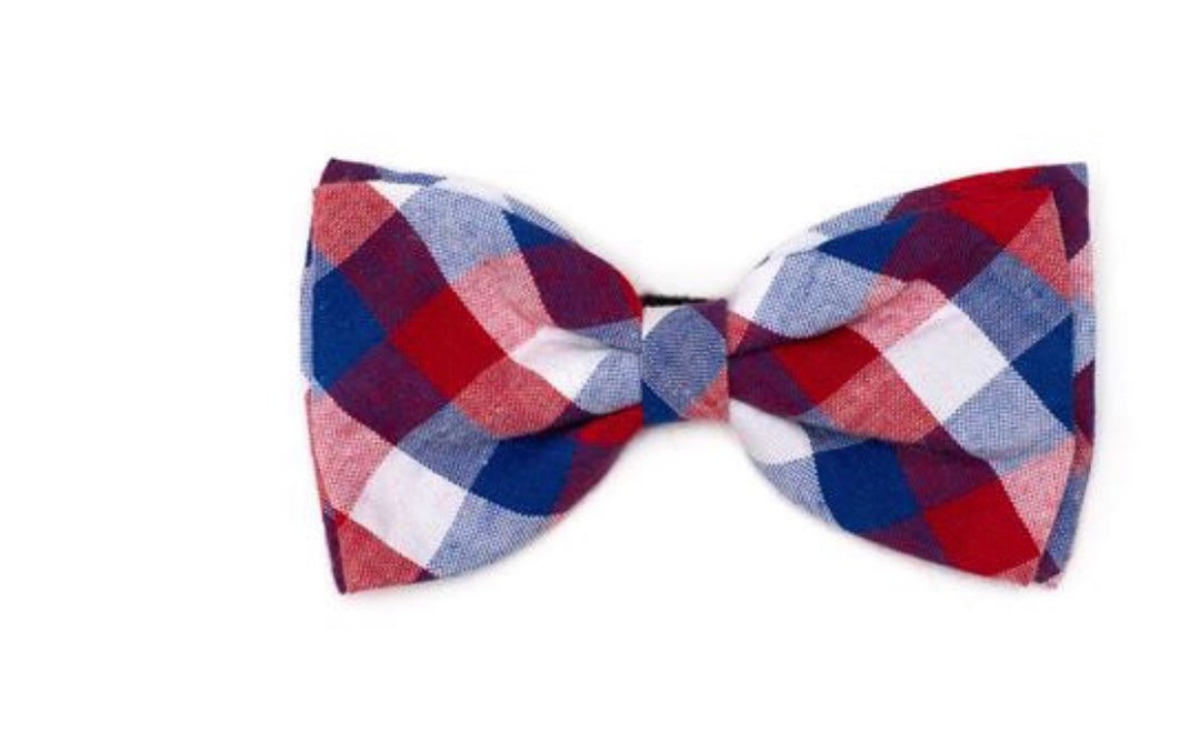 Red White Blue Plaid Dog Bow Tie, Dog Bow Tie, Dog Collar Bow Tie, Cat